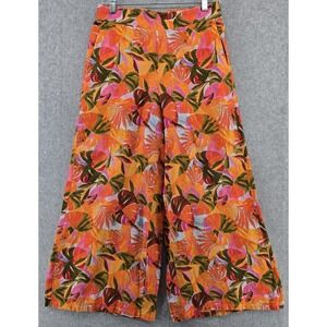 C&C California Linen Pant Women's M Colorful Wide Leg Crop Tropical Resort Beach